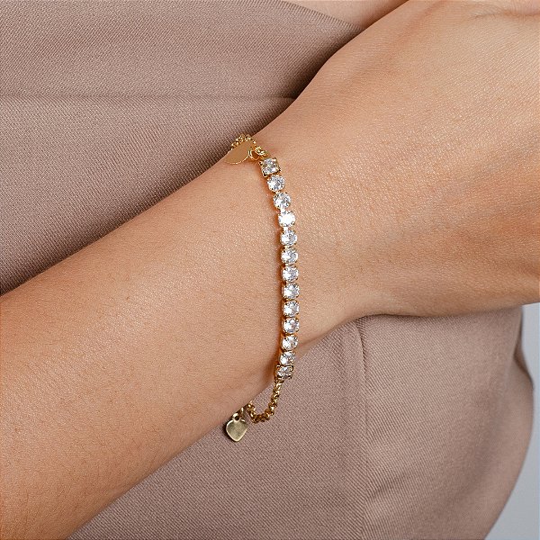 Pulseira Elo Português c/Pedras Zircônias - Semijoia 18k - MP532-09220