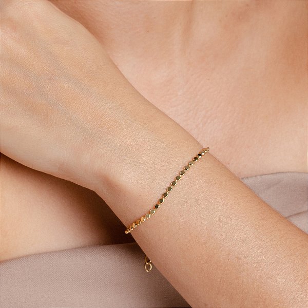 Pulseira Elo Chapinha Diamantada  - Semijoia 18k - MP533-09160