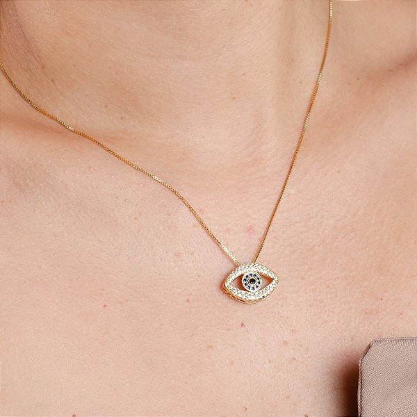 Gargantilha Olho Grego Cravejado - Semijoia 18k - MC07-13260