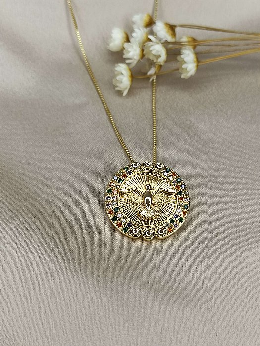 Gargantilha Espírito Santo Cravejado Multicor - Semijoia 18k - MG35-26260
