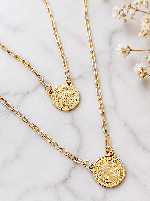 Escapulário Medalha de São Bento - Dupla Face - Semijoia 18k