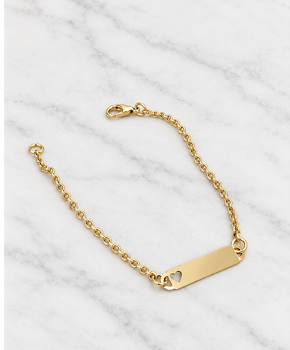Pulseira Infantil Plaquinha c/Coração Vazado - Semijoia 18k - MP538-03120