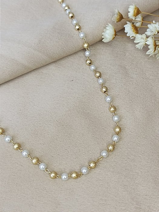 Gargantilha Choker Bolinhas Com Pérola - Semijoia 18k - MG59-12130