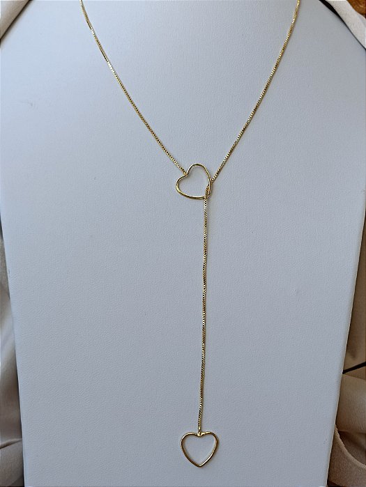 Gargantilha Gravatinha C/Corações - Semijoia 18k - MG64-20220