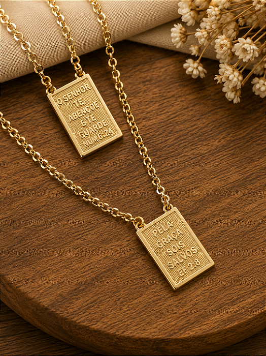 Escapulário Com Versículo - Dupla Face - Semijoia 18k