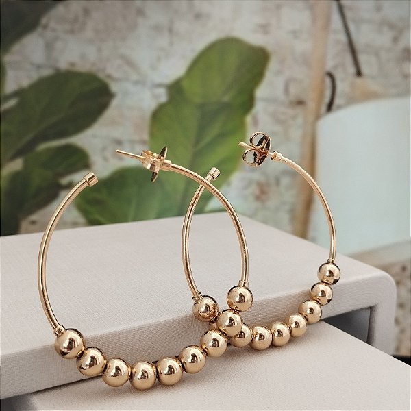 Argola C/Bolinhas - 46mm - Semijoia 18k - BR301-04220