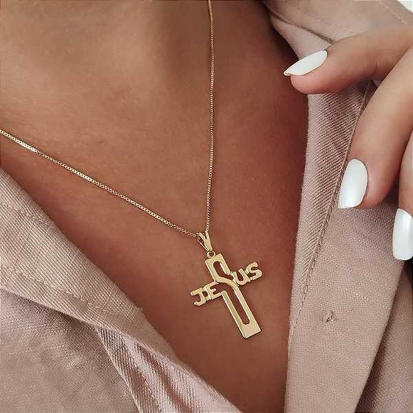 Gargantilha Crucifixo Jesus - Semijoia 18k - MG82-07140