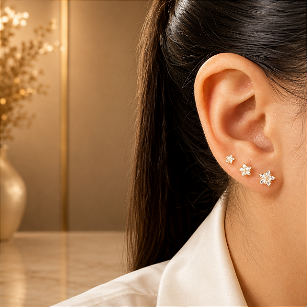Trio Estrela Zircônia - Semijoia 18k - BR312-0790
