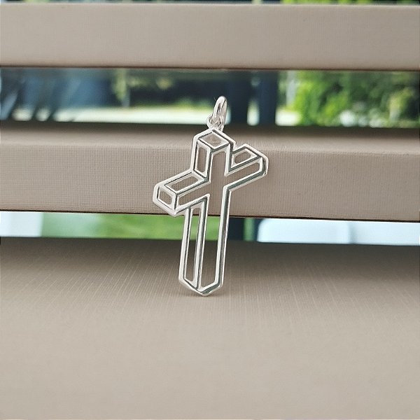 Pingente Cruz 3D Vazada - Prata 925 - MPI355-1282