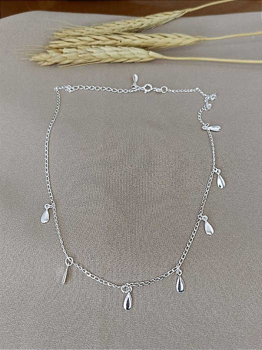Gargantilha Choker Com Gotas- Prata 925 - MG122-26130