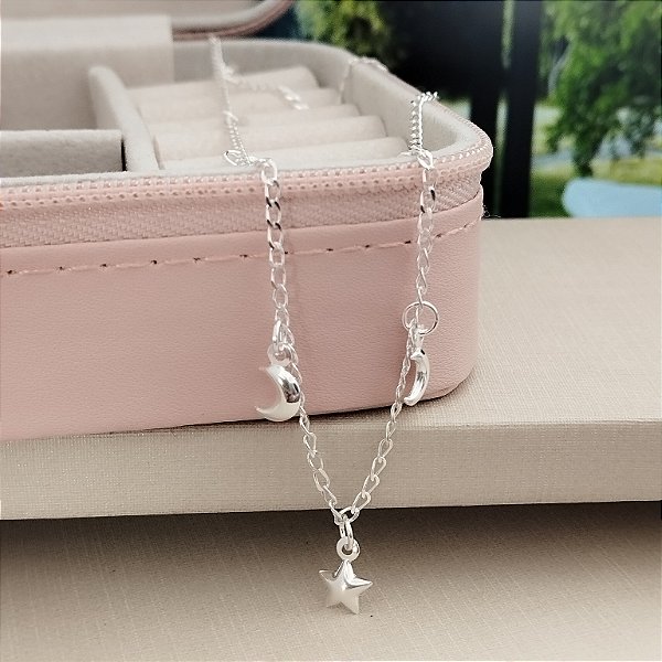 Gargantilha Choker Lua e Estrela - Prata 925 - MG123-X168