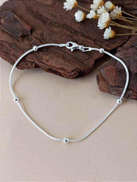 Pulseira Rabo de Rato Com Bolinhas - Prata 925 - MP611-19110