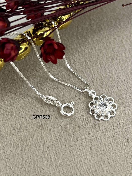 Gargantilha Flor Com Zircônias - Prata 925 - MG174-1692