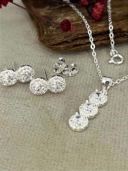Conjunto Com Pedras Zircônias - Prata 925 - MCJ52-72360