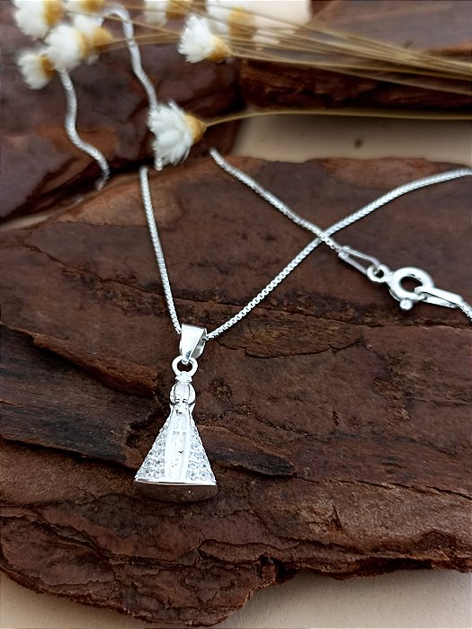 Gargantilha Nossa Senhora Aparecida Cravejada - Prata 925 - MG197-30156