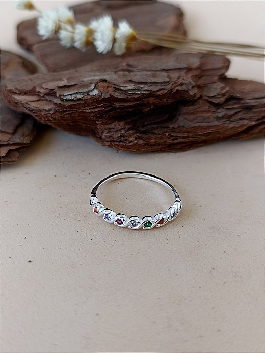 Anel Com Zircônias Multicor - Prata 925 - MA237-1684