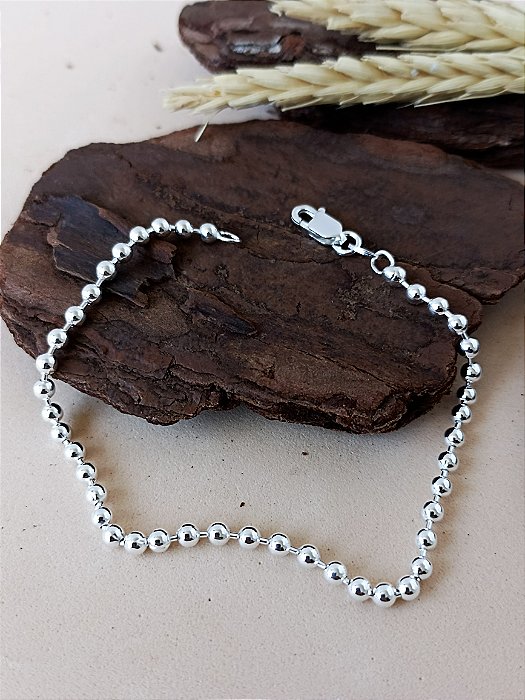 Pulseira Bolinha Lisa - 3mm - 19cm - Prata 925 - MP633-30156