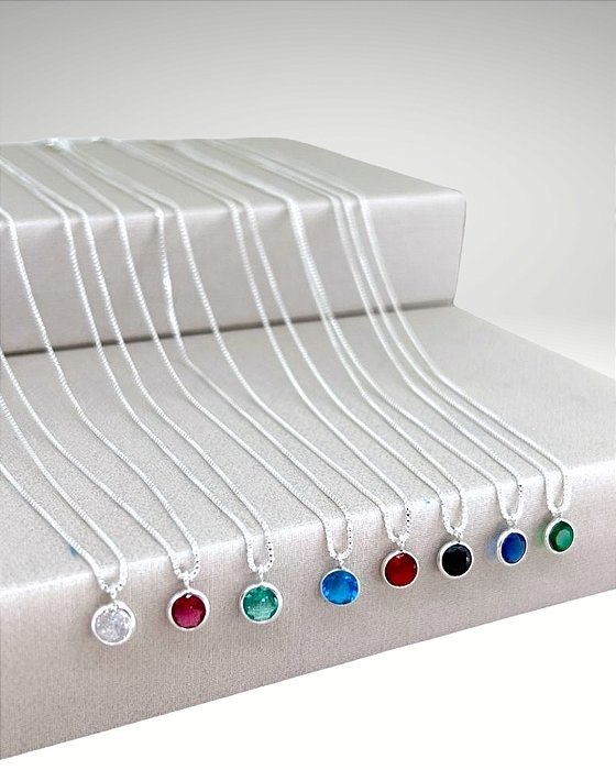 Gargantilha Ponto Luz Pedra Vermelha Zircônia - Prata 925 - MG249-X184