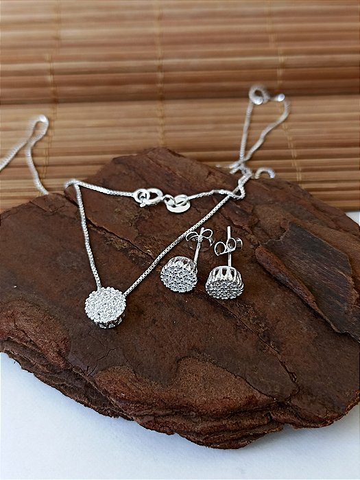 Conjunto Ponto de Luz Cravejado - Prata 925 - MCJ66-36190