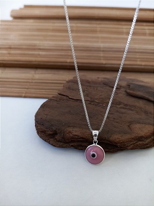 Gargantilha Olho Grego Rosa - Prata 925 - MG253-1478