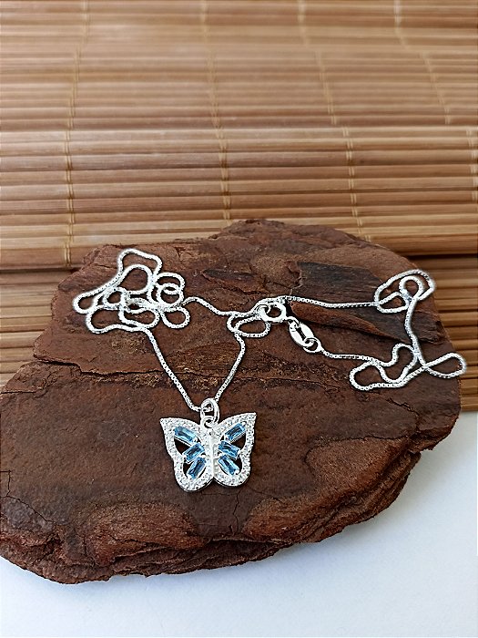 Gargantilha Borboleta Cravejada - Prata 925 - MG256-27140