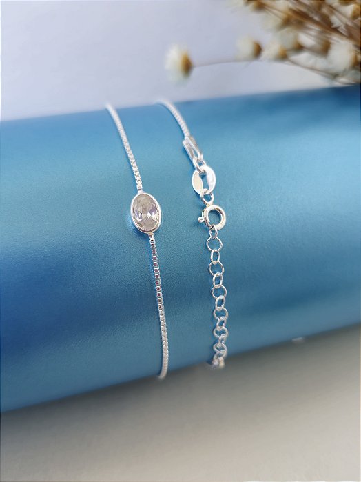 Pulseira Veneziana Com Ponto de Luz Oval- Prata - MP669-20118