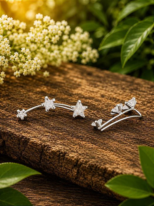 Brinco Ear Cuff Com Estrelas Zircônia - Prata 925 - BR464