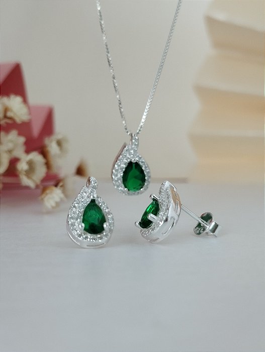Conjunto Gota Cravejada - Prata 925 - MCJ68-44264