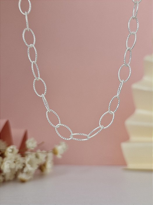 Gargantilha Choker Elo Alongado Trabalhado - Prata 925 - MG293-22134