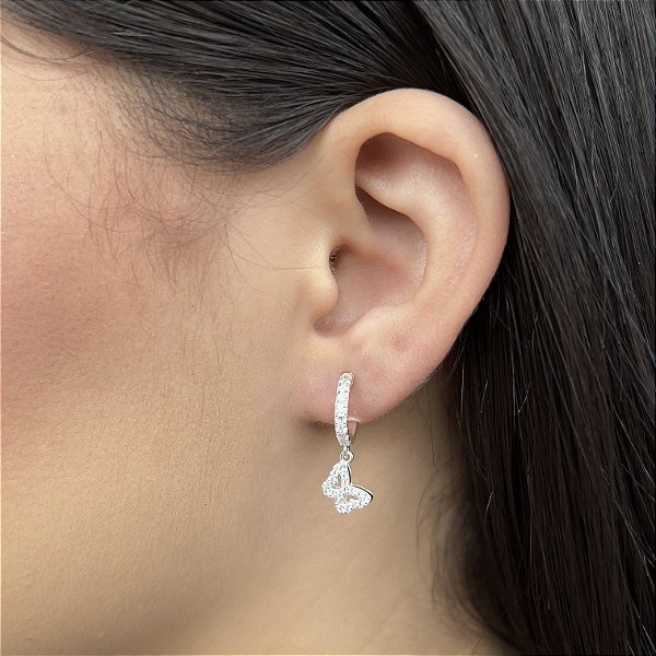 Argola Com Borboleta Cravejada - Prata 925 - BR564-26156
