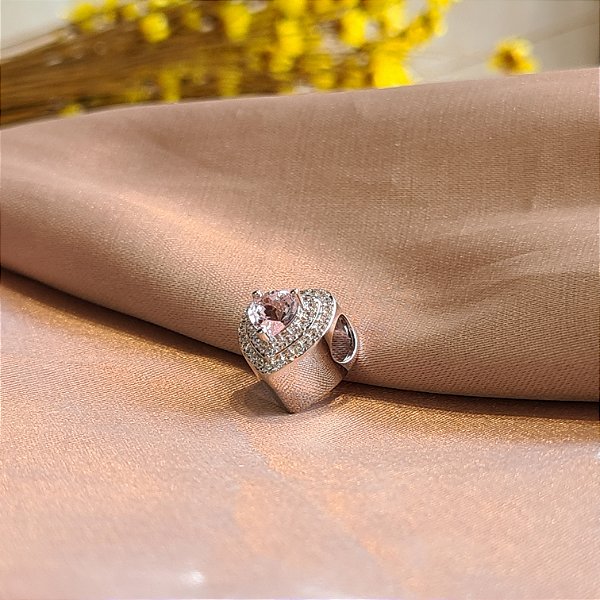 Berloque Separador Coração Cravejado e Zircônia Rosa - Prata 925 - MBL198-24144