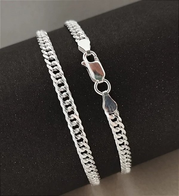 Pulseira Grumet Dupla - 4mm - 5.7g - 21cm - Prata Italiana 925