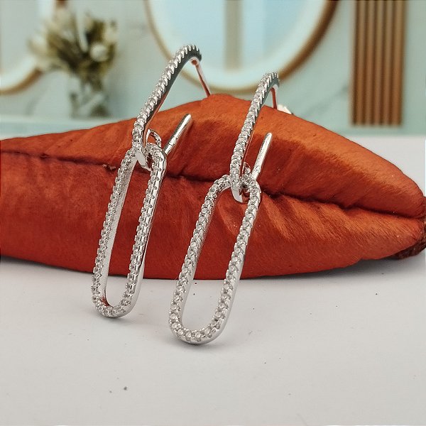 Brinco Pêndulo Retângulo Cravejado - Prata 925 - BR639-50302
