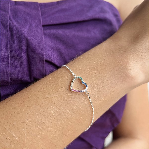 Pulseira Coração Multicor - Prata 925 - MP715-18108