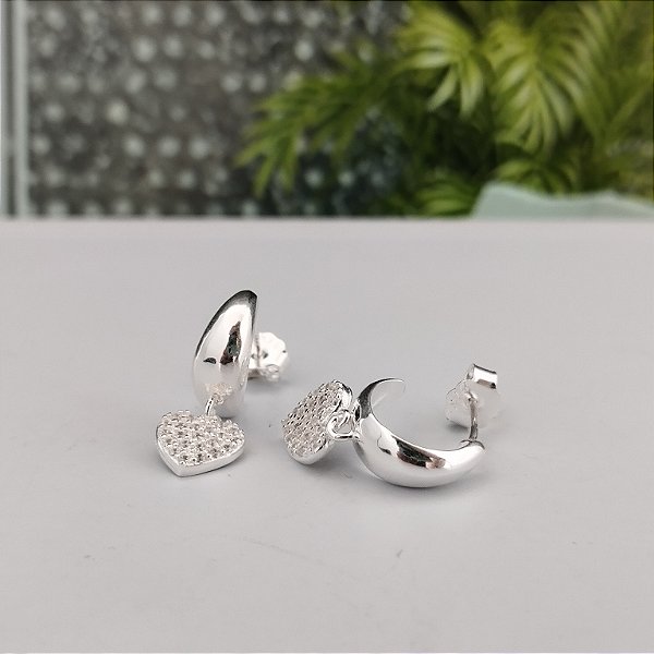 Argola Com Coração Cravejado - Prata 925 - BR710-49296