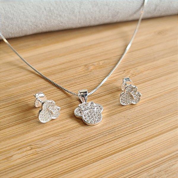 Conjunto Minnie Cravejada - Prata 925 - MCJ81-43260