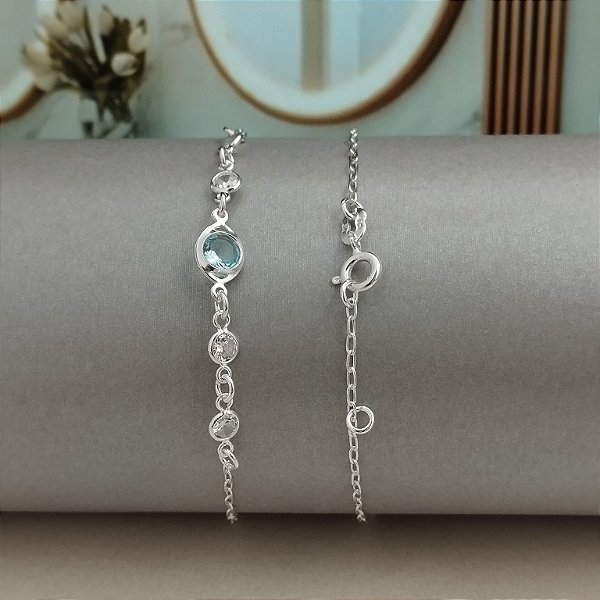 Pulseira Com Zircônias Verde Água e Brancas - Prata 925 - MP749-19114