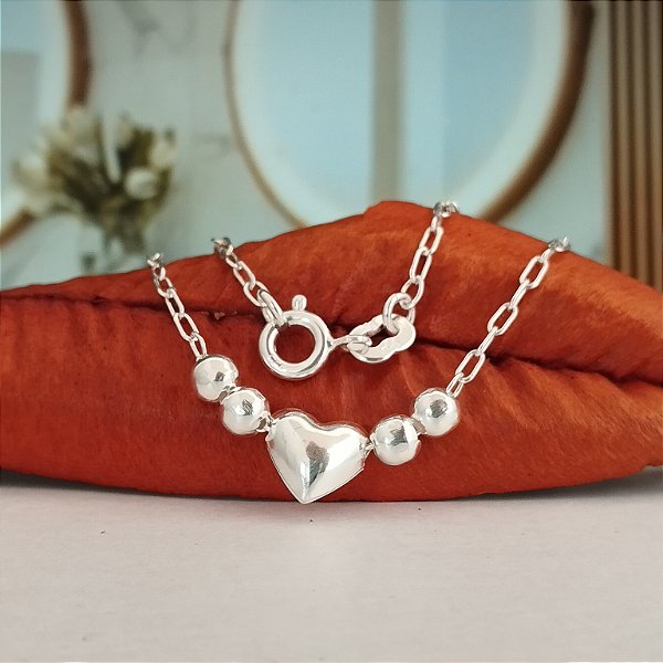 Gargantilha Choker Coração Com Bolinhas - Prata 925 - MG372-25150