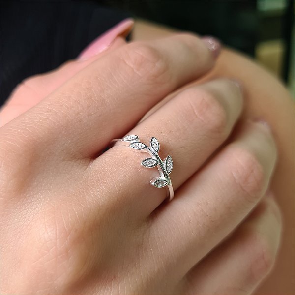Anel Folhas Com Zircônias - Prata 925 - MA274-18120