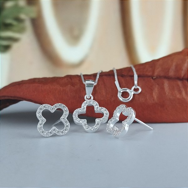 Conjunto Trevo Cravejado - Prata 925 - MCJ96-45270