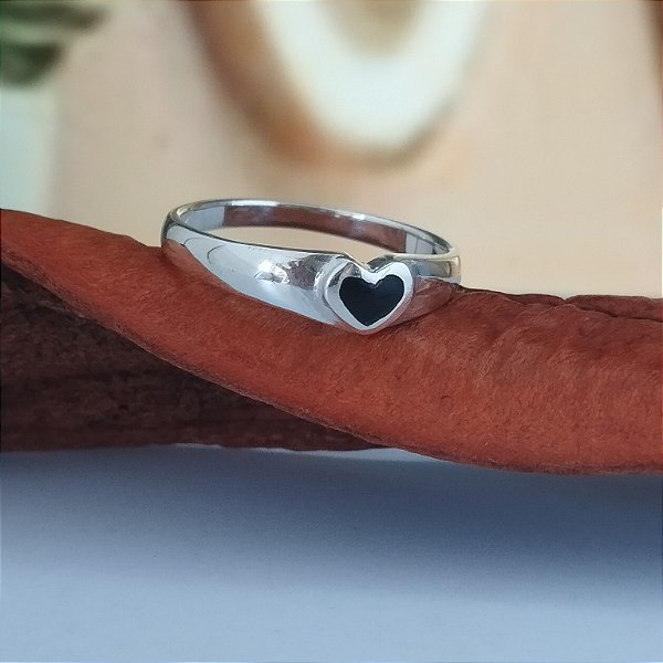 Anel Coração Preto- Prata 925 - MA319-24144