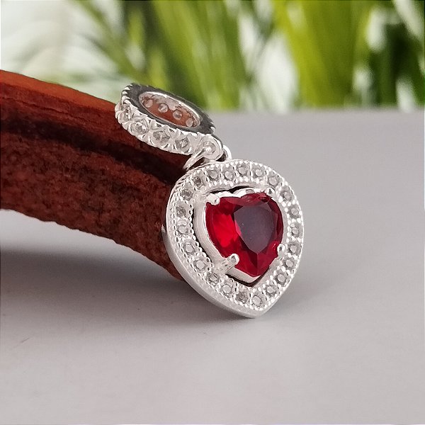 Berloque Coração Cravejado Vermelho - Prata 925 - MBL216-1590
