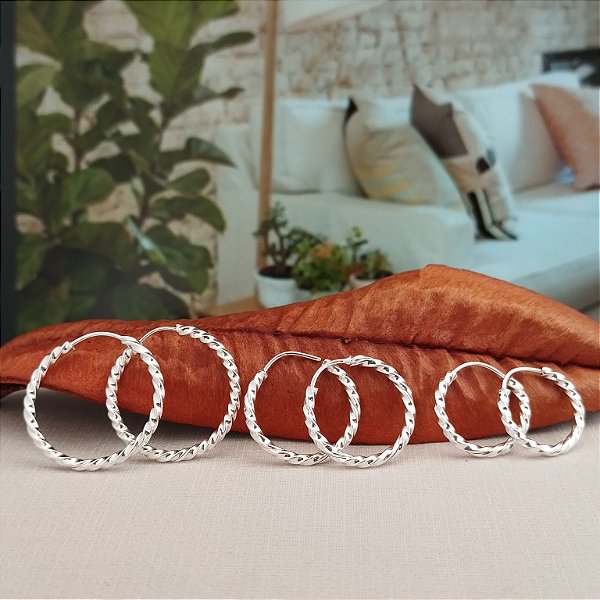 Trio Argolas Redondas Trabalhadas 19mm-16mm-14mm - Prata 925 - BR756-960