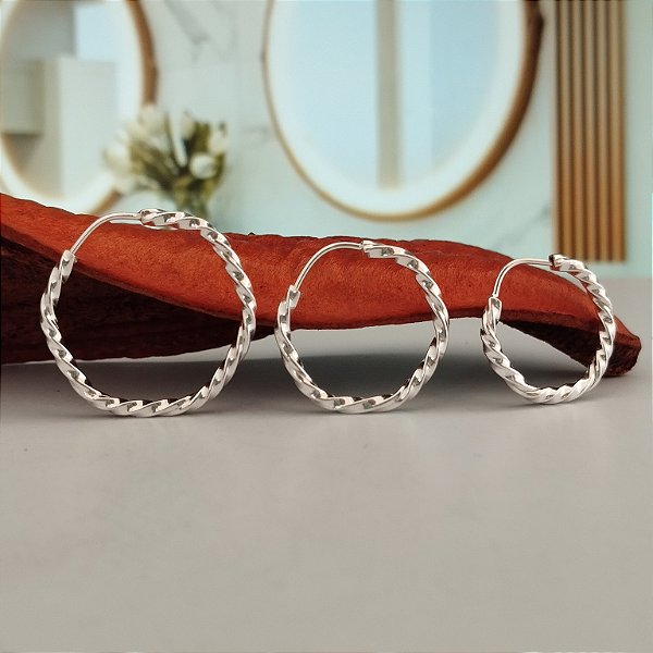 Trio Argolas Hexágono Trabalhado - Prata 925 - BR757-954