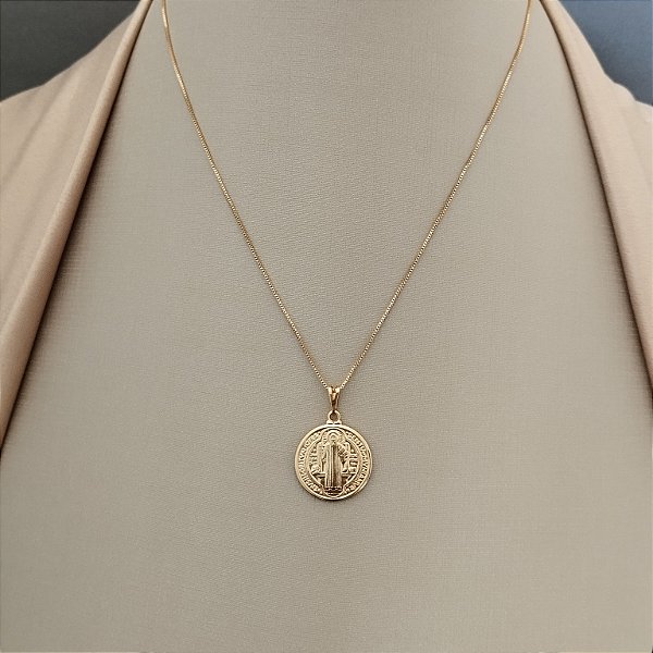 Gargantilha Medalha São Bento Dupla Face - Semijoia 18k - MG430-17170