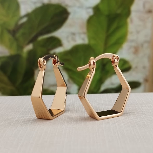 Argola Hexágono Liso - Semijoia 18k - BR789-12126