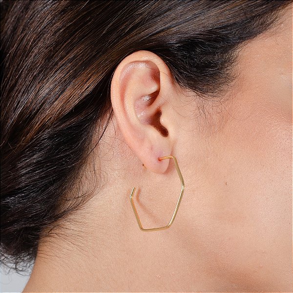 Argola Hexágono Lisa 34mm - Semijoia 18k - BR783-10100