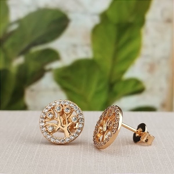 Brinco Àrvore da Vida Cravejado - Semijoia 18k - BR926-688