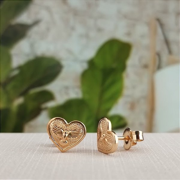 Brinco Coração C/ Espirito Santo - Semijoia 18k - BR821-238