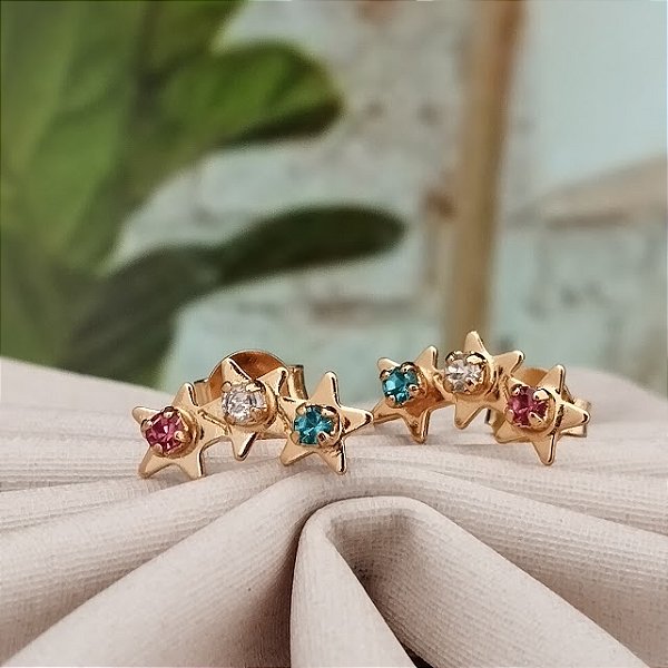 Brinco Ear Cuff Estrela Color - Semijoia 18k - BR897-350